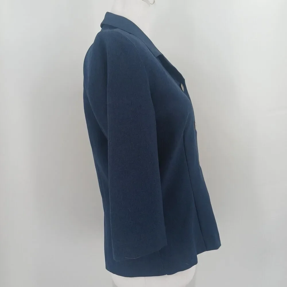 womans vintage olivia matthews size 8 navy blue button front blazer jacket